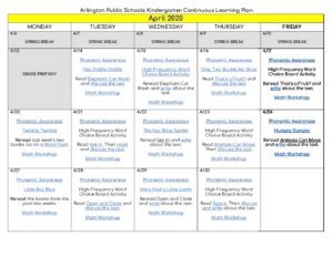 Copy of COVID Kindergarten April Calendar