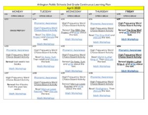 Copy of COVID Second Grade April Calendar - Escuela Key