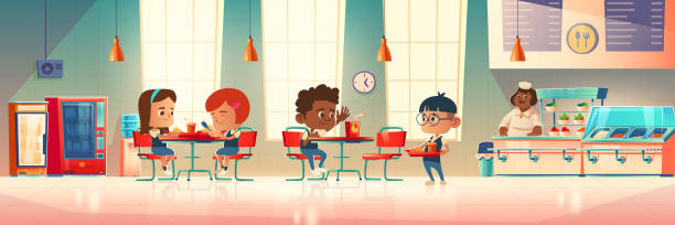 estudiantes comiendo en cafeteria