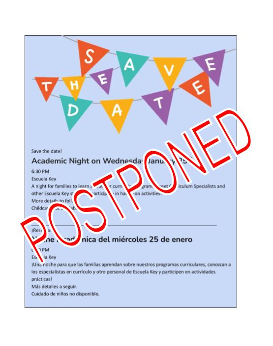 postponed sign over flags