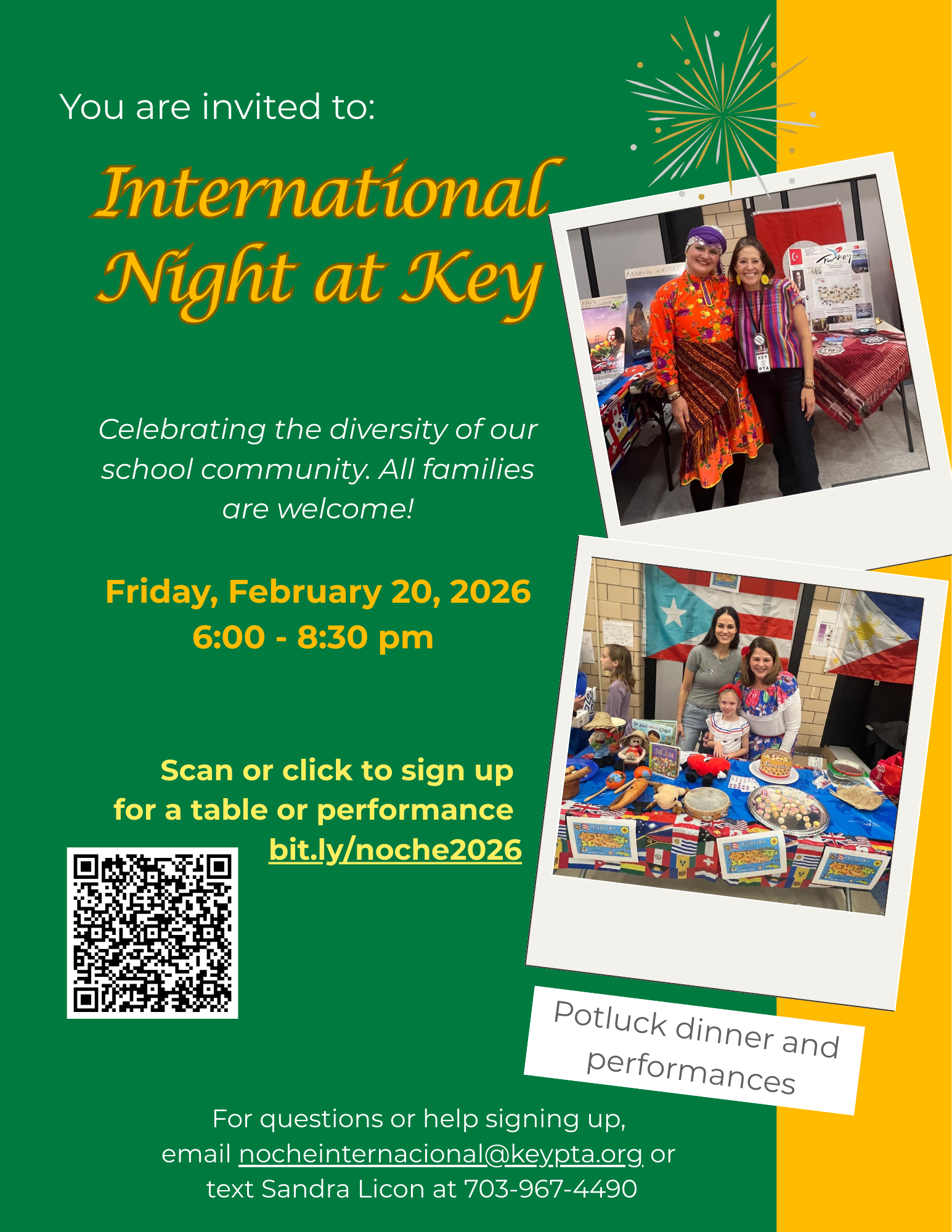 photos of parents and teachers enjoying international night
